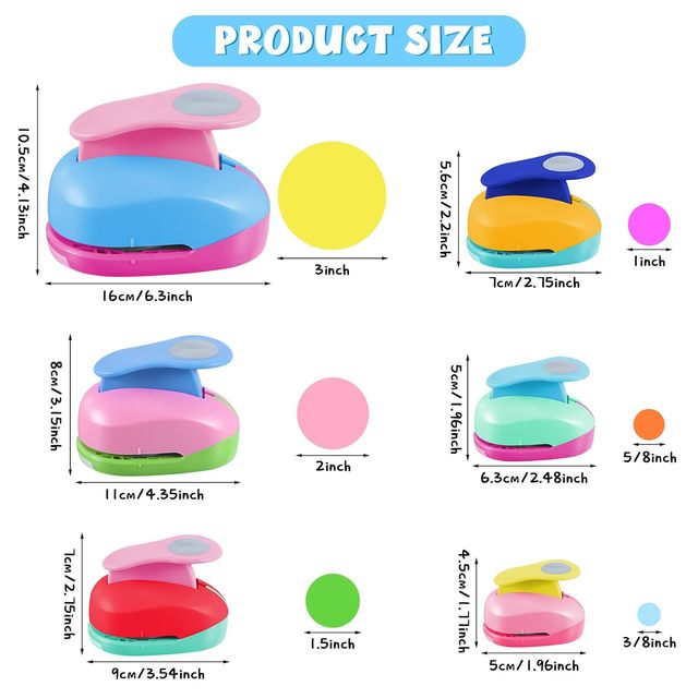 Circle Punch, 3, 2, 1.5, 1, 5/8'', 5/16 Round Shape Hole